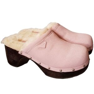 Roxy Pink Suede Mules Slip-On Clogs Faux Fur Lining Studs NEW w/ Box